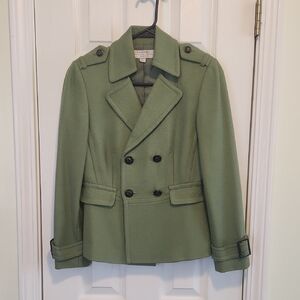 Tahari Arthur S Levine Womens Green Double-Breasted Blazer Wool Blend Size 2P